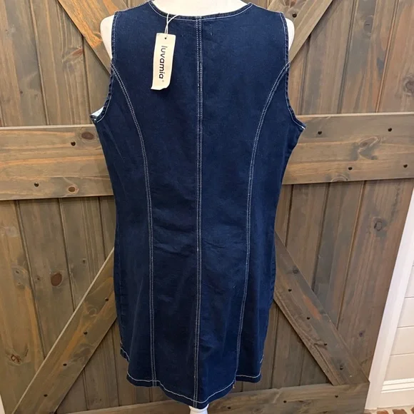 Denim Button-Front Mini Dress - Picture 3 of 7